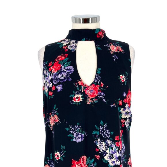 Skies Are Blue Floral Keyhole Sleeveless Dress Size Large Black Multicolor - Picture 2 of 12